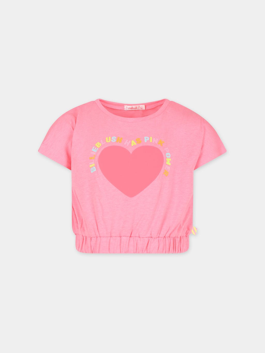 T-shirt crop fucsia per bambina con cuore e logo